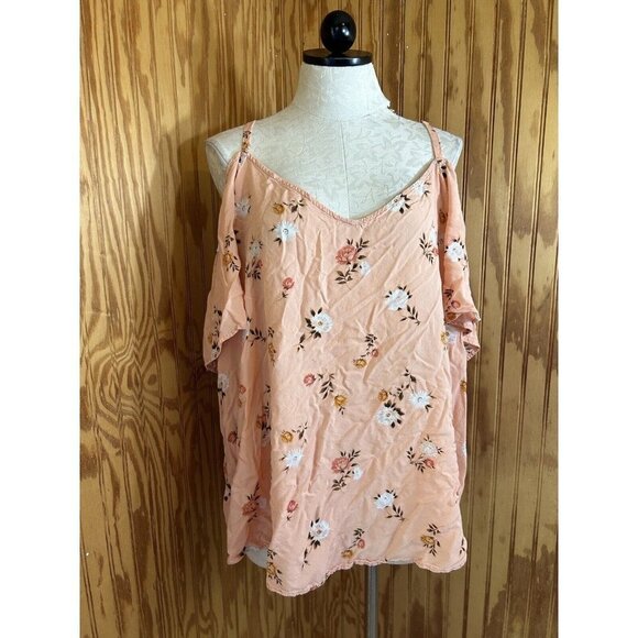 Torrid Womens Pink Peach Sleeveless Tank Blouse Size 3 (3X) Plus V-Neck  Floral - Picture 1 of 7